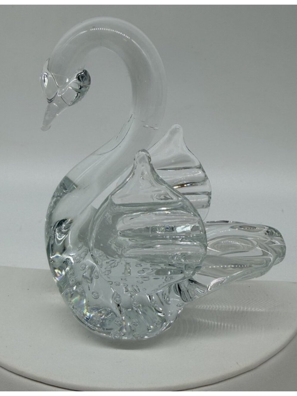 Blown Art Glass Swan Bullicante Bird Fowl Clear Figurine Paperweight Polished
